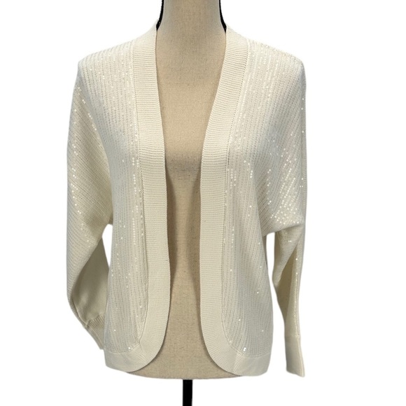 JM Collection Long Sleeve Sequin Detail Cardigan - Cream Ivory - size PM - Picture 1 of 13